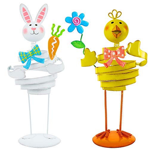 Easter Decorations, 13.8" -2 Cute Easter Metal Bunny & Chick  Figure