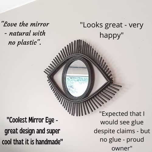 Handmade Black Evil Eye Mirror Wall Decoration. 18" x 12" Bonus Cloth.