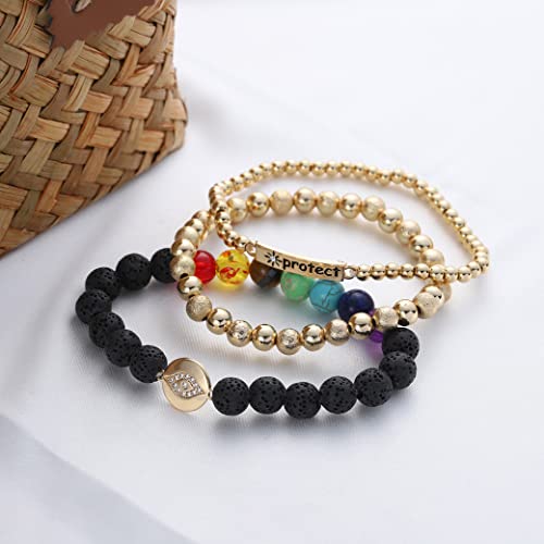 3 Sets Stackable 7 Chakra Crystals Beaded Bracelet