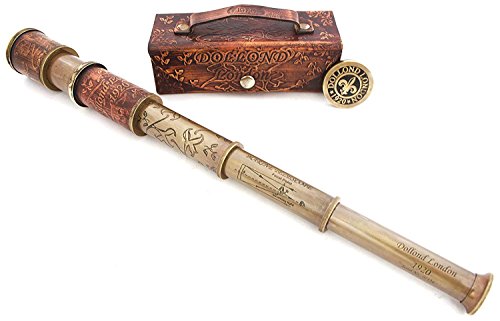 Nautical Handheld Pirate Brass Telescope w/ Box / Case (14", Dollond)