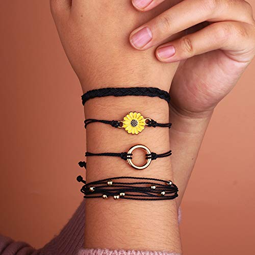 Sunflower String Bracelet Handmade Braided Rope Charms Boho Surfer Bracelet