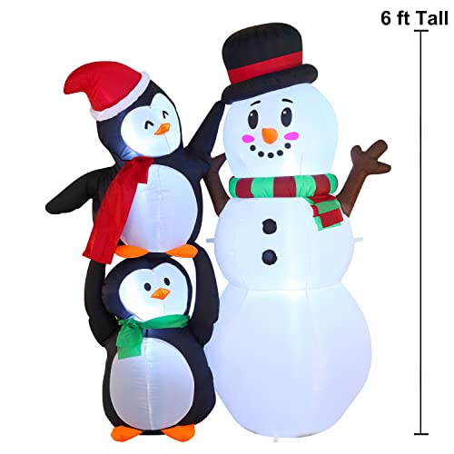 6 FT Inflatable Two Penguins Hold Snowman's Head with Build-in LEDs Christmas Decoration