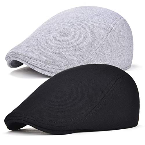 2 Pack Men Cotton Newsboy Cap Soft Fit Cabbie Hat