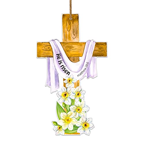He is Risen Door Sign 8.5"x14.5" Religious Easter Cross Hanger Door Spring Decor