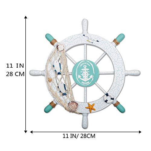 2 Pack 13" Nautical Beach Wooden Ship Wheel & 13" Wood Anchor w/ Rope