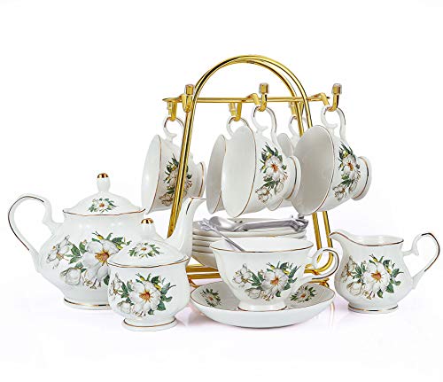 21-Piece Porcelain Ceramic Coffee Tea Sets, Cups& Saucer Service for 6