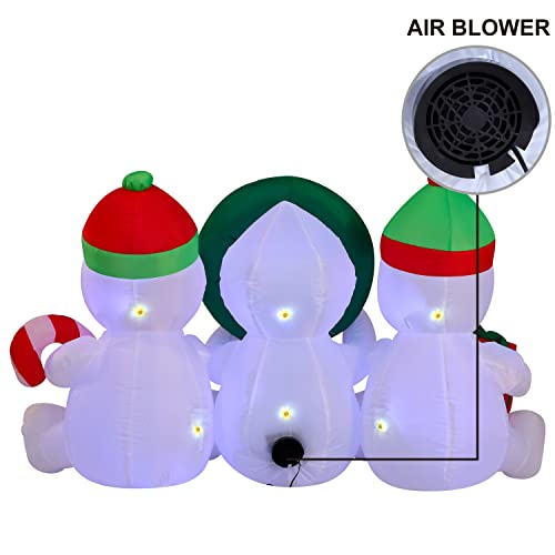 6 FT Long Inflatable Three Sitting Snowman Christmas Decoration w/ Build-in LEDs