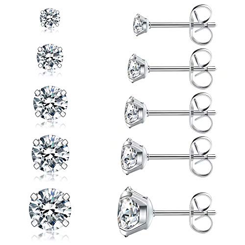 5 Pairs Stud Earrings Set, Hypoallergenic 3-8mm