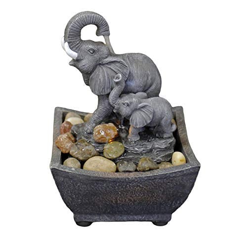 7.5" Playing Elephant & Baby Elephant Tabletop Water Fountain w/ Adapter