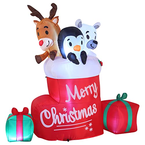 6 FT Tall Christmas Inflatable Merry Christmas Stocking w/ Build-in LEDs