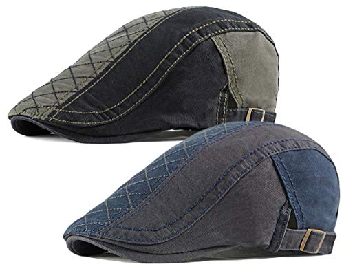 2 Pack Men's Cotton Flat Cap Ivy Gatsby Newsboy Hat (M)