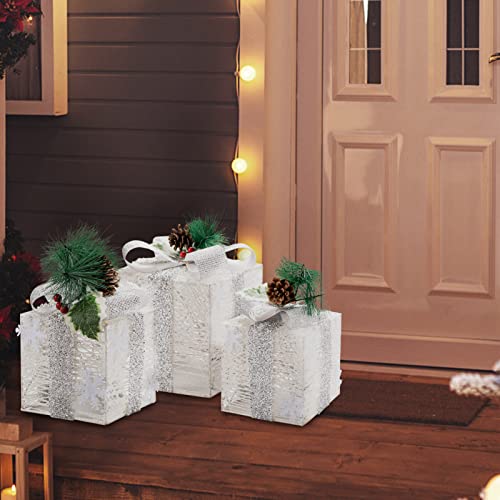 Set of 3 Christmas Lighted Gift Boxes w/ Bows