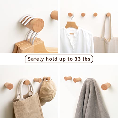 Natural Wooden Wall Hooks - Pack of 4
