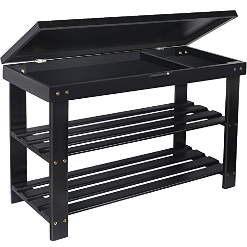 Bamboo Shoe Rack Bench, 3-Tier w/ Storage Drawer ,Holds Up to 300Lbs