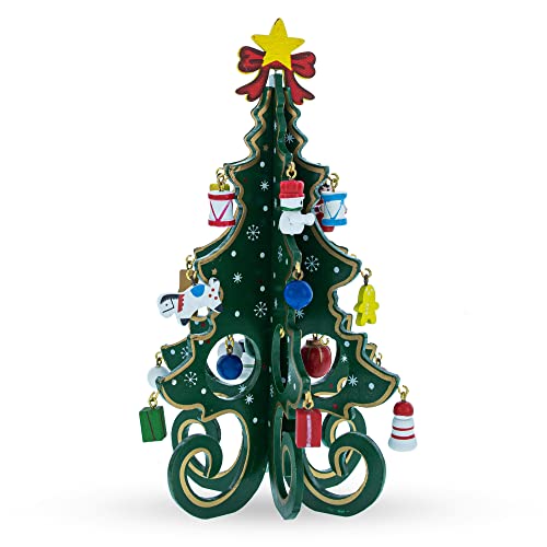 7.5inches Wooden Tabletop Christmas Tree w/ Ornaments