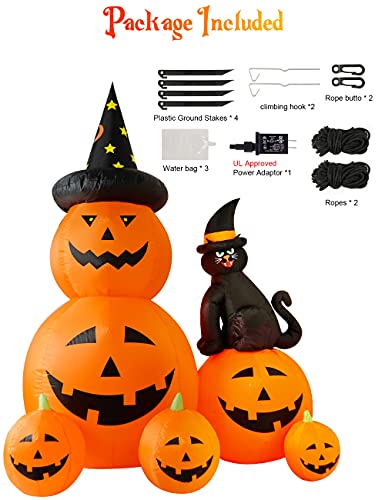 6 FT Halloween Inflatable Decorations Spooky Ghost Pumpkin & Witch Cat