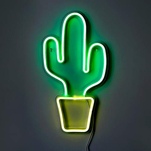 19” x 10” inch LED Neon Green Cactus w/ Yellow Planter Wall Sign for Cool Light, Wall Art Home Decoration