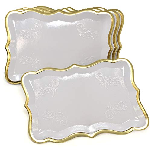 10 Rectangle Trays with Gold Rim Border for Elegant Dessert Table Serving