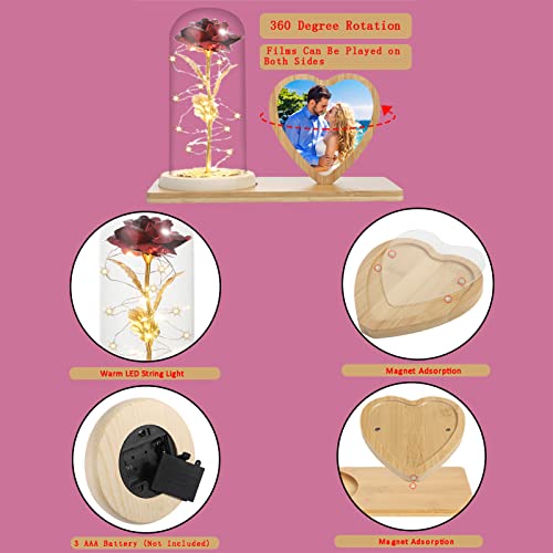 Rose Flower in Glass Dome & Photo Frame for Valentines/Anniversary Gift