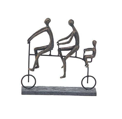 Men Riding Bicycle Sculpture, Brass/Black