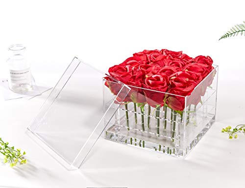 Acrylic Flower Box Water Holder, Clear Rose Pots Stand - Decorative Square Vase