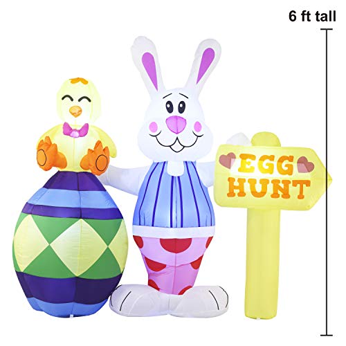 Easter Inflatable Decorations 6 ft Bunny w/ Chick & Build-in LEDs