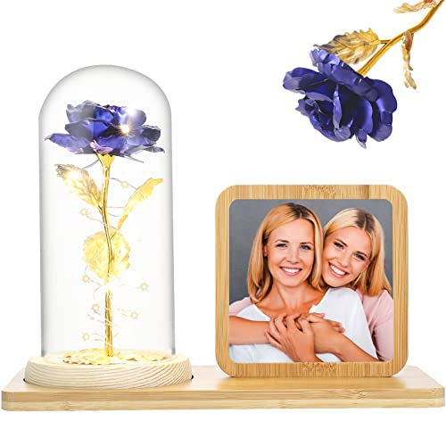 Rose Flower in Glass Dome & Photo Frame for Valentines/Anniversary Gift