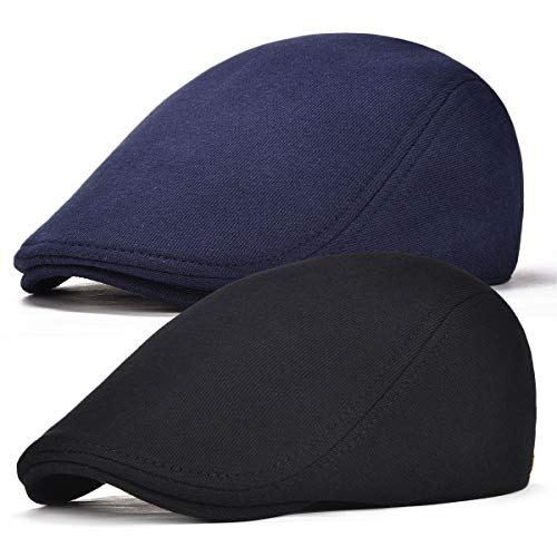 2 Pack Men Cotton Newsboy Cap Soft Fit Cabbie Hat