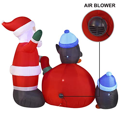 7 FT Long Santa with Penguins Inflatable with Build-in LEDs Blow Up Inflatables