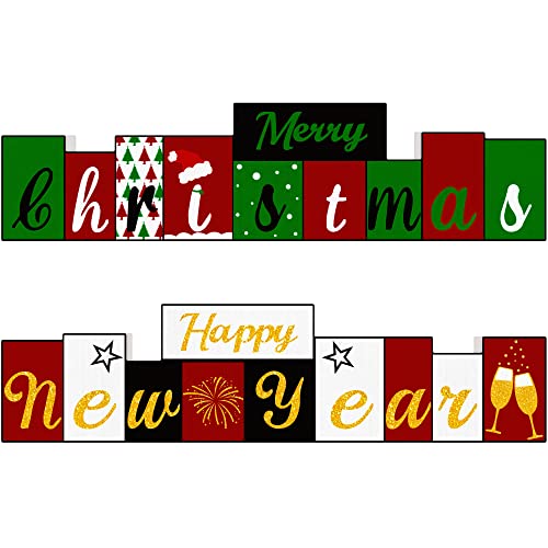 Wooden Reversible Merry Christmas/Happy New Year Decoration