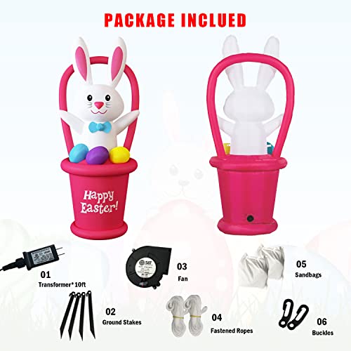 7Ft Built-in Led Easter Bunny w/ Egg & Basket for Home Decoration