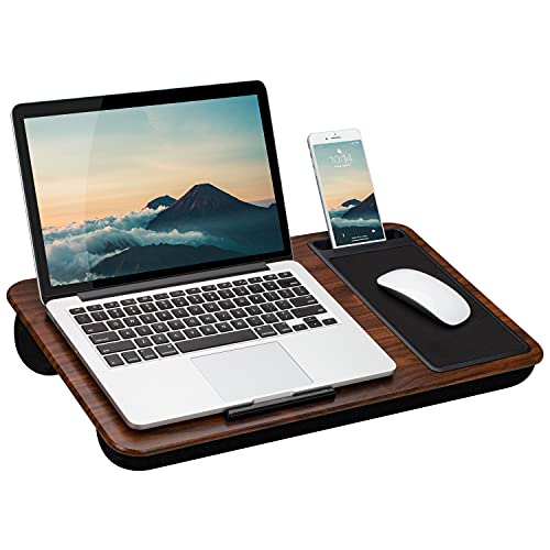 Home/Office Lap Desk w/ Device Ledge, Mouse Pad, & Phone Holder - Black -Fits Up to 15.6 Inch Laptops