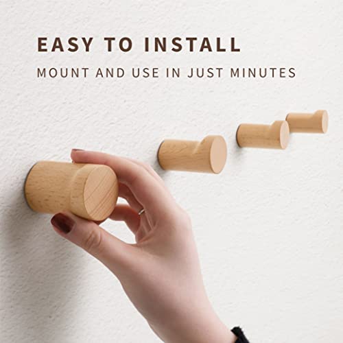 Natural Wooden Wall Hooks - Pack of 4