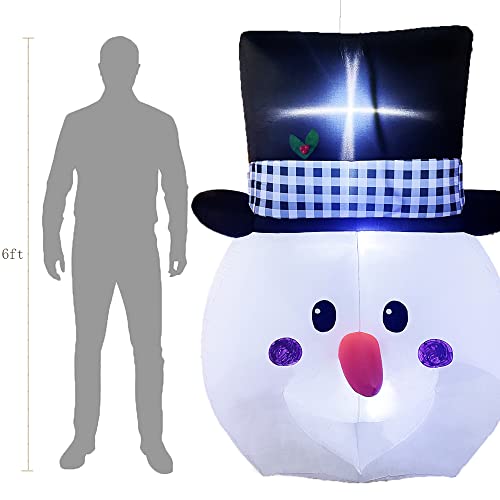 6ft Inflatable Snowman Head w/ Built-in LED Lights, Large Christmas Decoration