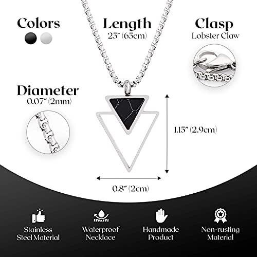 Geometric Stainless Steel Necklace For Men w/ Triangle Pendant - Silver