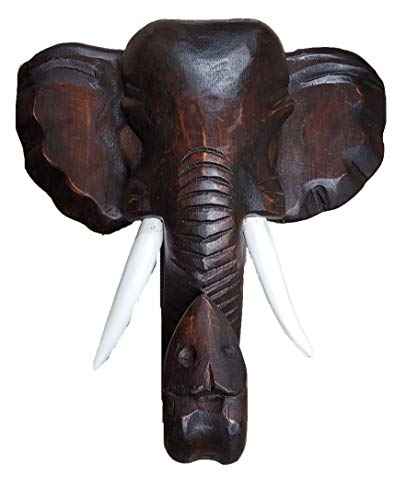 Hand Carved Mahogany Wood Elephant Head Wall Sculpture Decoration