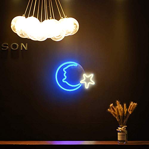 15" LED Moon Star Neon Light Wall Light Wall Decoration, USB Powered