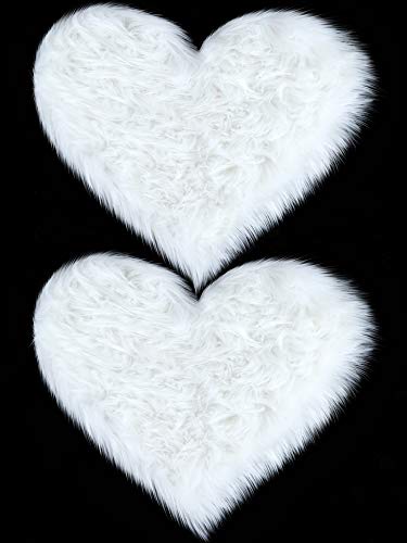 2 Pieces Fluffy Faux Sheepskin Area Rug Heart Shaped, 12 x 16 Inch