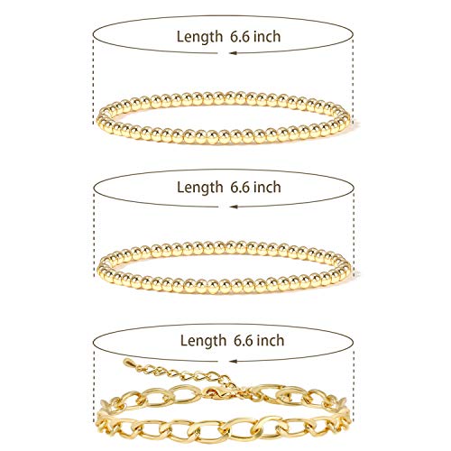 14K Gold Plated Beaded Bracelets for Women -Stretchable & Adjustable