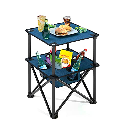 Portable Folding Camping Table Lightweight w/ Built-in 4 Cup Holders & Food Basket