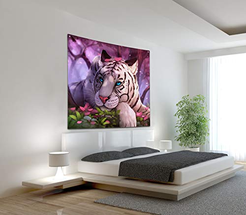 Purple Forest White Tiger Tapestry Art Home Decor Wall Hanging Living room Dorm