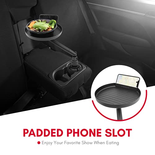 Cup Holder Tray for Car- Adjustable-Perfect for Eating in Your Car w/ 9" Surface, Phone Slot, & 360° Swivel Arm