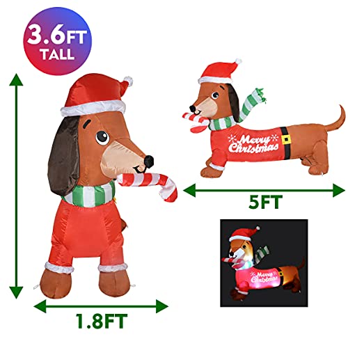 5FT Wide Dachshund Dog w/ Christmas Hat & Built-in Bright LED Lights Yard Decoration