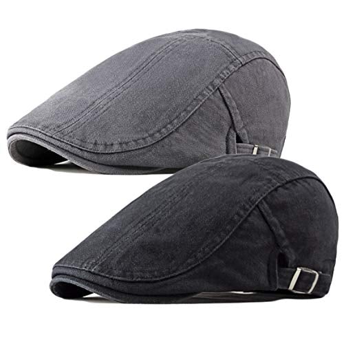 2 Pack Men's Cotton Flat Cap Ivy Gatsby Newsboy Hat (M)