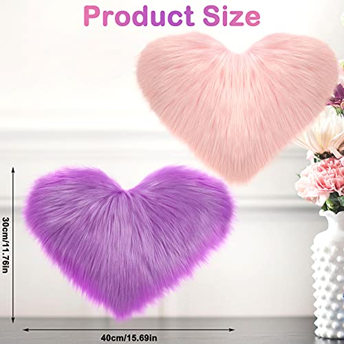 2 Pieces Fluffy Faux Sheepskin Area Rug Heart Shaped, 12 x 16 Inch