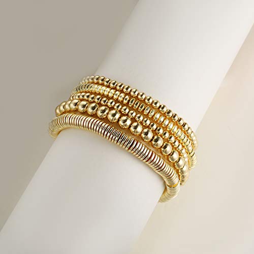 14K Gold Plated Beaded Bracelets for Women -Stretchable & Adjustable