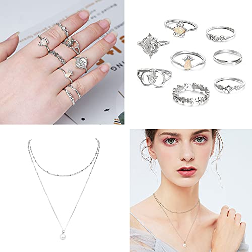 39 PCS Multiple DIY Layered Choker Necklace & Rings Set for Women