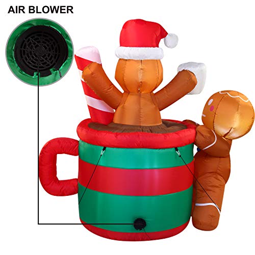 6 FT Tall Gingerbread Man in Hot Cocoa Mug Inflatable w/ Build-in LEDs