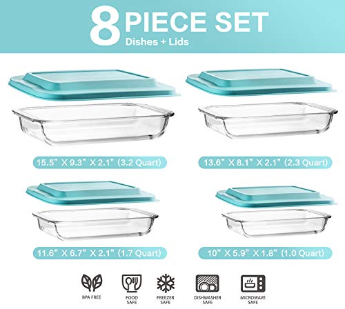 8-Piece Deep Glass Baking Dish Set w/ Plastic Lids