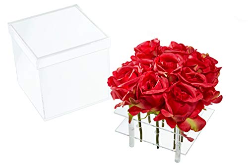 Acrylic Flower Box Water Holder, Clear Rose Pots Stand - Decorative Square Vase